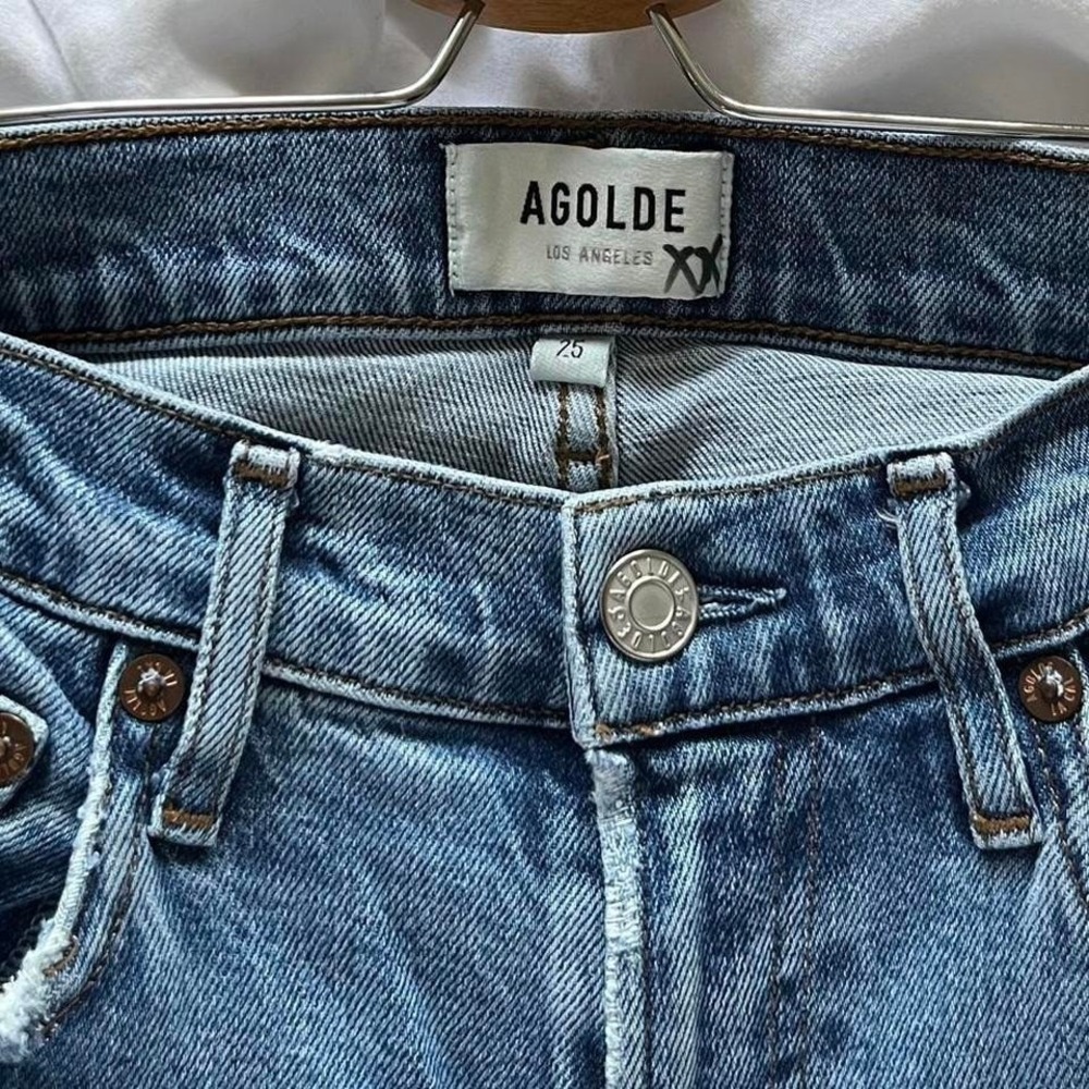 AGOLDE Toni High Rise Skinny Jeans - Size 25, Distressed Hem, Medium Wash 💙